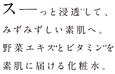 スーっと浸透して、みずみずしい素肌へ。野菜エキスとビタミンを素肌に届ける化粧水。